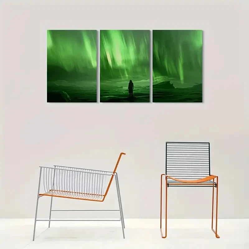 3pcs Aurora Borealis Lights Landscape Metal Print Ready to Hang Art