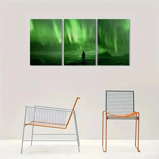 3pcs Aurora Borealis Lights Landscape Metal Print Ready to Hang Art