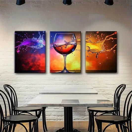 3pcs Wine Splash Wine Splash Vibrant Perfect Wall Art Set Canvas Framed 40x60cm - High Quality Print 100% Australian Made Wall Canvas Ready to Hang