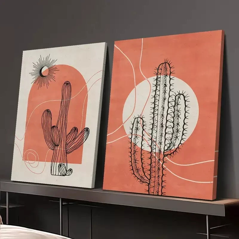 2pcs Abstract Botanical Flowers, Minimalism, Sun and Moon Canvas Framed 50x75cm - High Quality Print 100% Australian Made Wall Canvas Ready to Hang