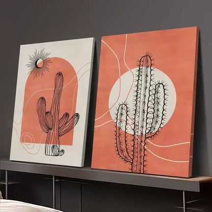 2pcs Abstract Botanical Flowers, Minimalism, Sun and Moon Canvas Framed 50x75cm - High Quality Print 100% Australian Made Wall Canvas Ready to Hang