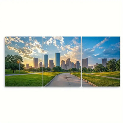 3pcs Houston Skyline with Lush Greenery Metal Print Ready to Hang Art