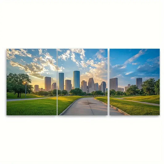 3pcs Houston Skyline with Lush Greenery Metal Print Ready to Hang Art