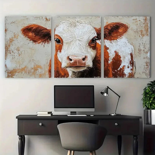 3pcs Cow Portrait Farm Animals Rustic Design Metal Print Ready to Hang Art