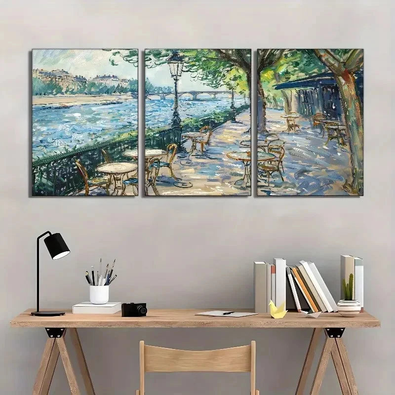 3pcs French Cafe Scene Summer Impressionist Art Metal Print Ready to Hang Art