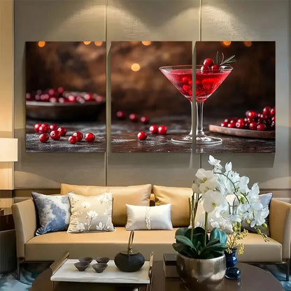 3pcs Cranberry Cocktail Martini Kitchen Bar Metal Print Ready to Hang Art