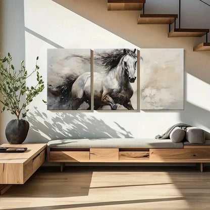 3pcs Elegant Horse Art Abstract Painting Metal Print Ready to Hang Art