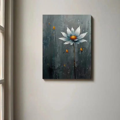 Painting of a flower on a wall next to a window
