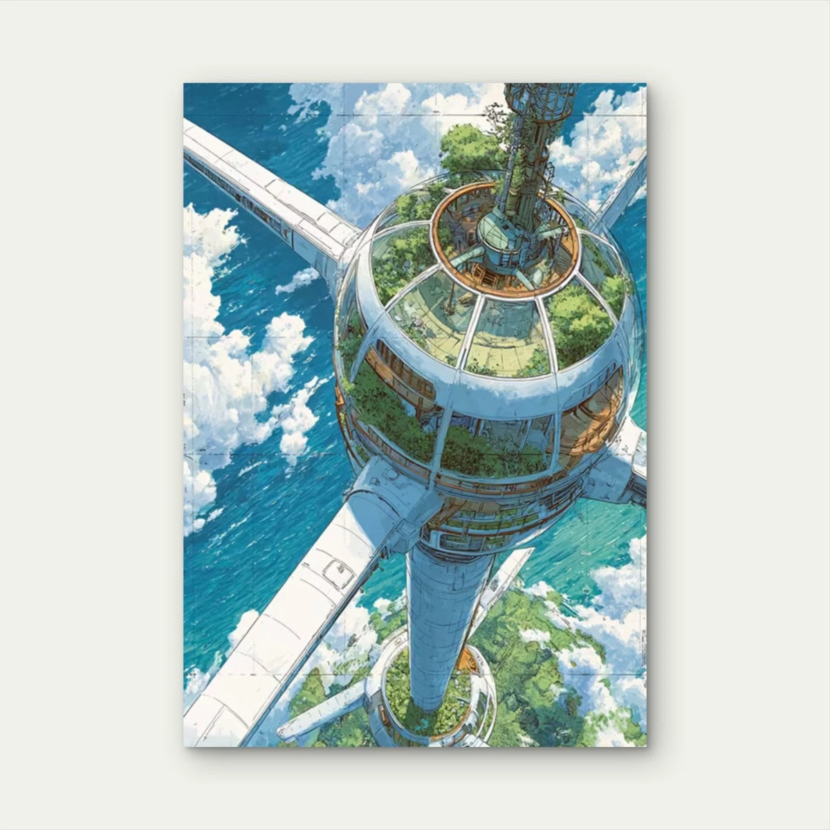 Futuristic Space Tower with Solar Panels Metal Print Ready to Hang