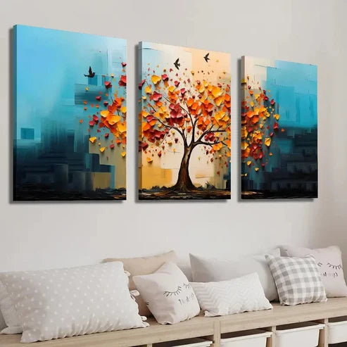 3pcs Colorful Tree and Bird Wall Art Set Canvas Unframed - High Quality Print 100% Australian Made Wall Canvas