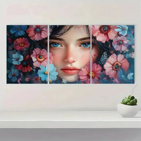 3pcs Dreamy Girl Butterflies Flowers Wall Art Canvas Unframed - High Quality Print 100% Australian Made Wall Canvas