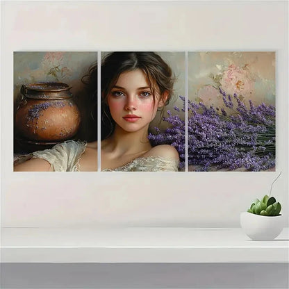 3pcs The Lavender Girl Fine Giclée Perfect Wall Art Set Canvas Framed 40x60cm - High Quality Print 100% Australian Made Wall Canvas Ready to Hang