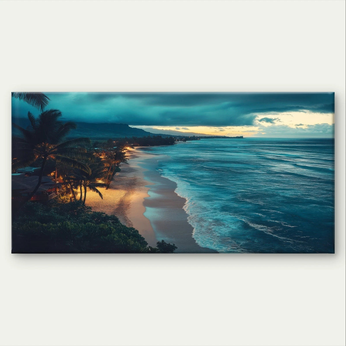 Night Tropical Beach Dusk and Ocean Wall Art Canvas Office Home Framed 120x60cm