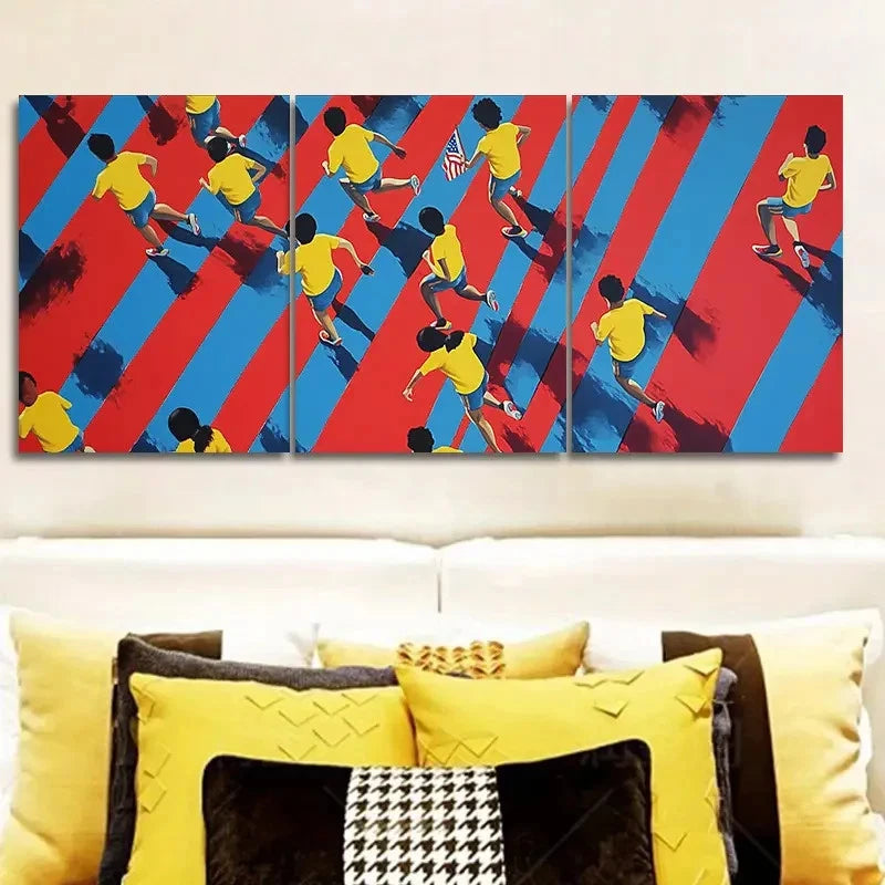 3pcs People in a hurry Decoration Art Wall Art Set Canvas Framed 50x70cm - High Quality Print 100% Australian Made Wall Canvas Ready to Hang