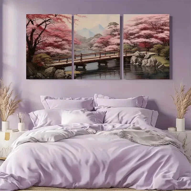 3pcs Featuring a Print of Cherry Blossoms Metal Print Ready to Hang Art