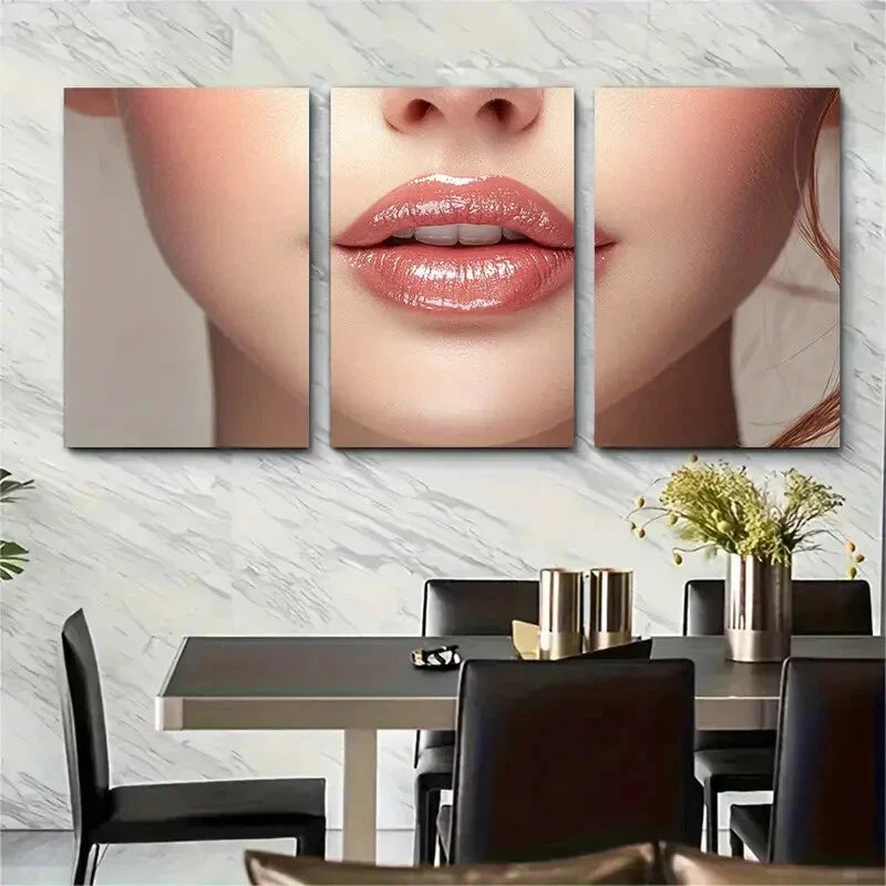 3pcs Beautiful Pair of Lips Young Lady Metal Print Ready to Hang Art