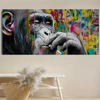 3pcs Graffiti Monkey Artwork Wall Art Set Canvas Framed 50x70cm - High Quality Print 100% Australian Made Wall Canvas Ready to Hang