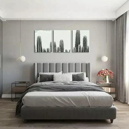 3pcs Cactus Black & White Abstract Canvas Framed 60x90cm - High Quality Print 100% Australian Made Wall Canvas Ready to Hang