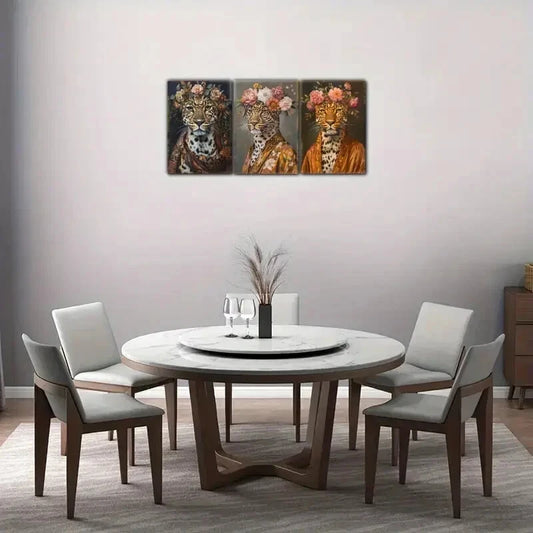 3pcs Majestic Leopard Print Animal Poster Metal Print Ready to Hang Art