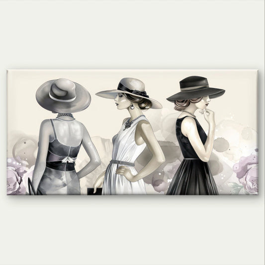 Elegant Fashion Illustration Women Wall Art Canvas Office Home Framed 120x60cm