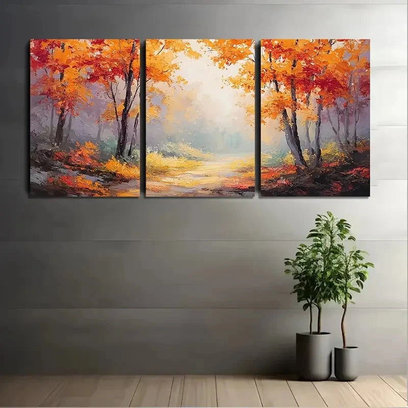 3pcs Painting With Red Orange Yellow Wall Art Set Canvas Framed 40x60cm - High Quality Print 100% Australian Made Wall Canvas Ready to Hang