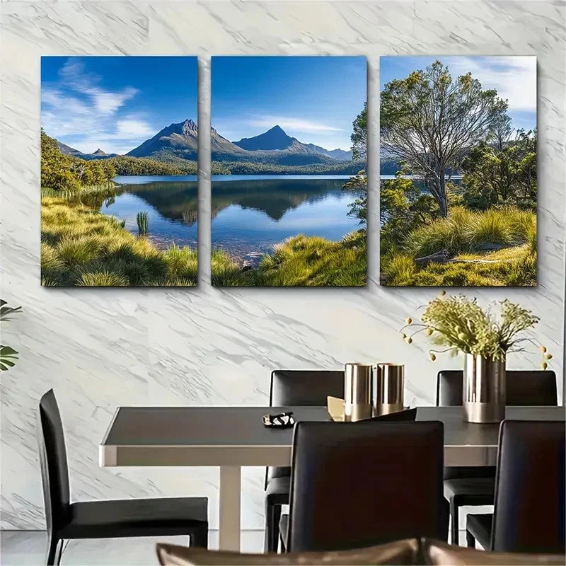 3pcs Tasmania Mountain Lake Australia Wall Art Set Canvas Framed 60x90cm - High Quality Print 100% Australian Made Wall Canvas Ready to Hang