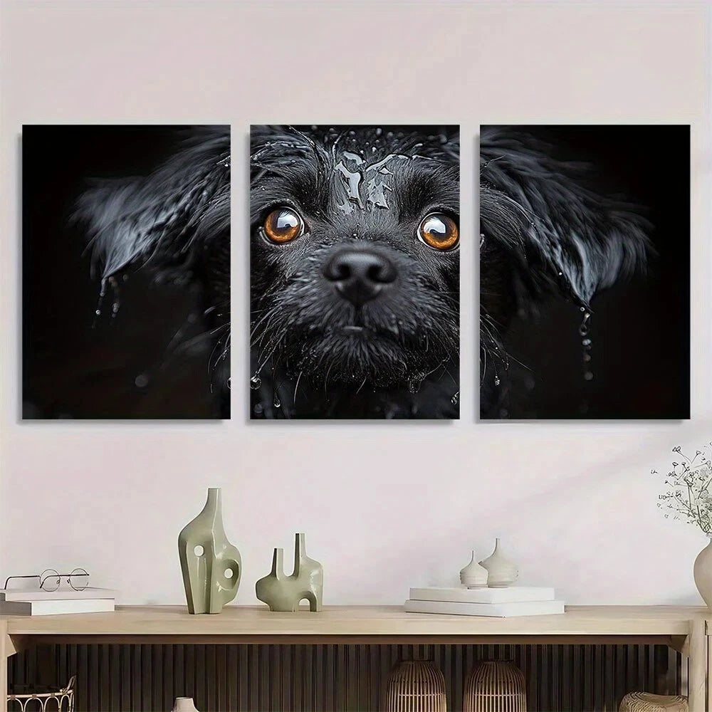 3pcs Sky Terrier Adorable Black & White Dog Metal Print Ready to Hang Art