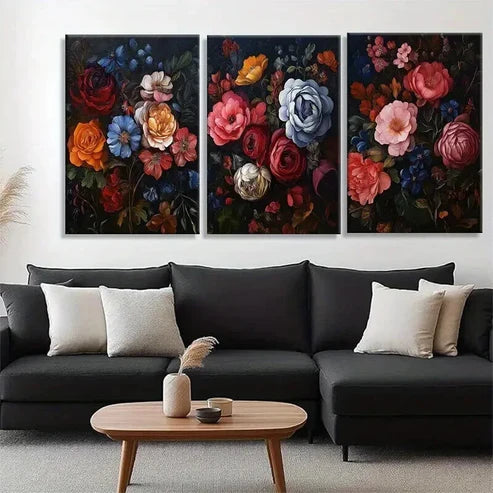 3pcs Floral Bouquet in Rich Hues of Red Perfect Wall Art Set Canvas Unframed - High Quality Print 100% Australian Made Wall Canvas