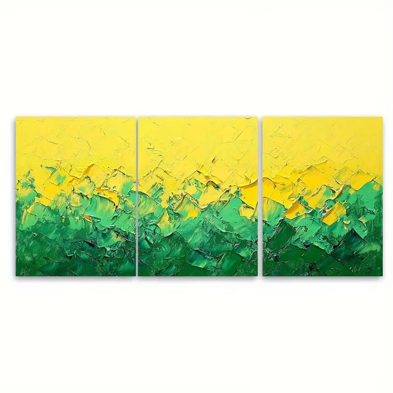 3pcs Abstract Thick Textured Yellow Green Painting Metal Print Ready to Hang Art