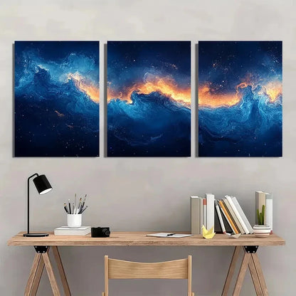 3pcs Modern Abstract Aqua Blue Print Metal Print Ready to Hang Art