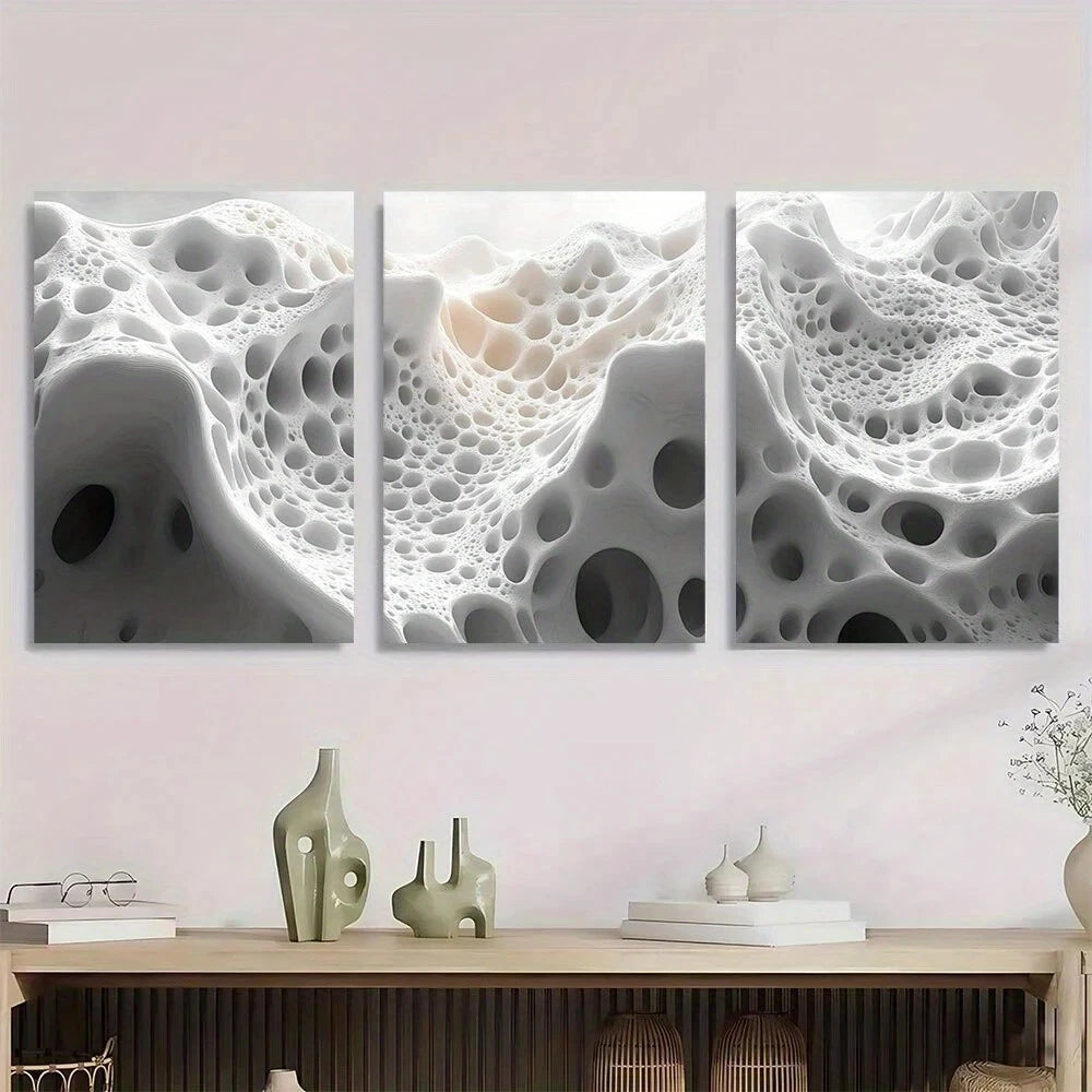 3pcs Dimensional Gray and White Painting Metal Print Ready to Hang Art