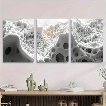 3pcs Dimensional Gray and White Painting Metal Print Ready to Hang Art