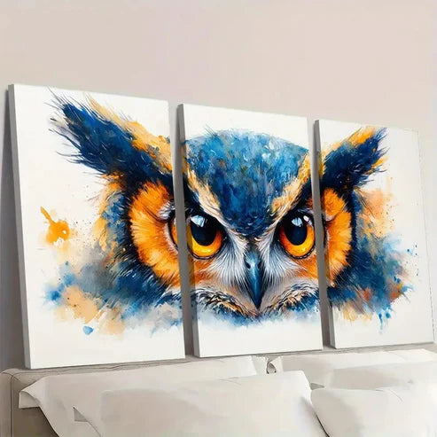 3pcs Vibrant Owl Wall Art Set Canvas - High Quality Print 100% Australian Made Wall Canvas