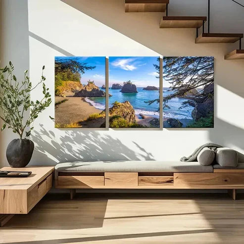 3pcs Seaside & Rocky Beach Landscape Wall Art Canvas Unframed - High Quality Print 100% Australian Made Wall Canvas