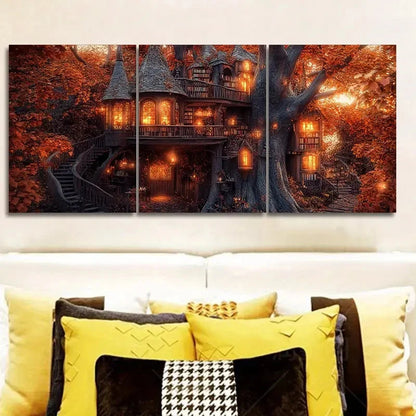 3pcs Magical Cabin in the Forest Metal Print Ready to Hang Art