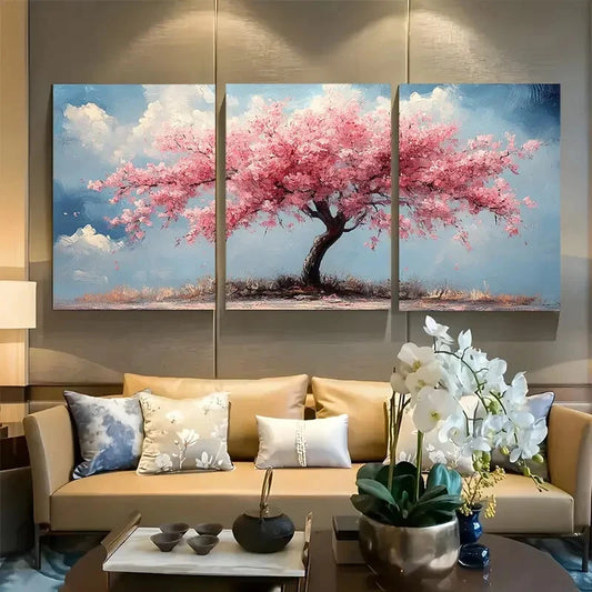 3pcs Romantic Cherry Blossom Tree Metal Print Ready to Hang Art