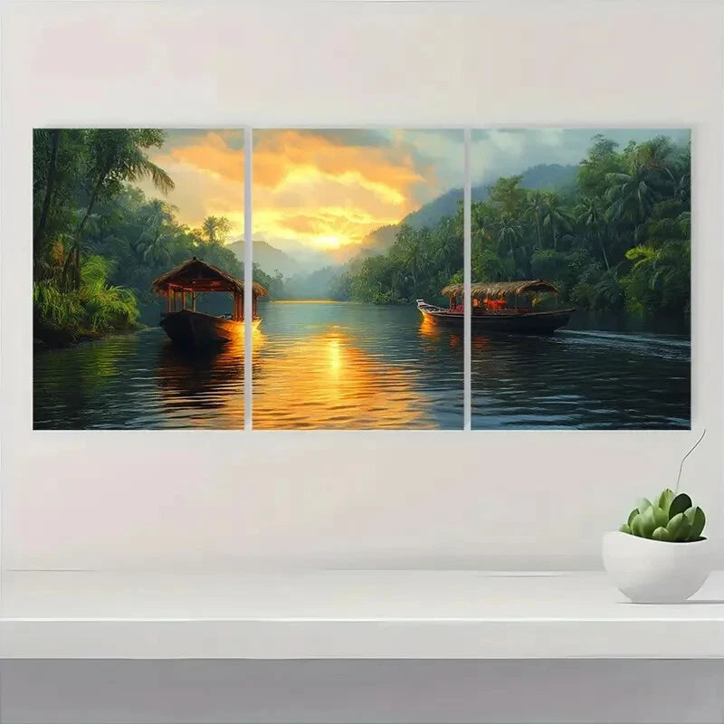 3pcs Tropical Thailand Watercolor Landscape Metal Print Ready to Hang Art
