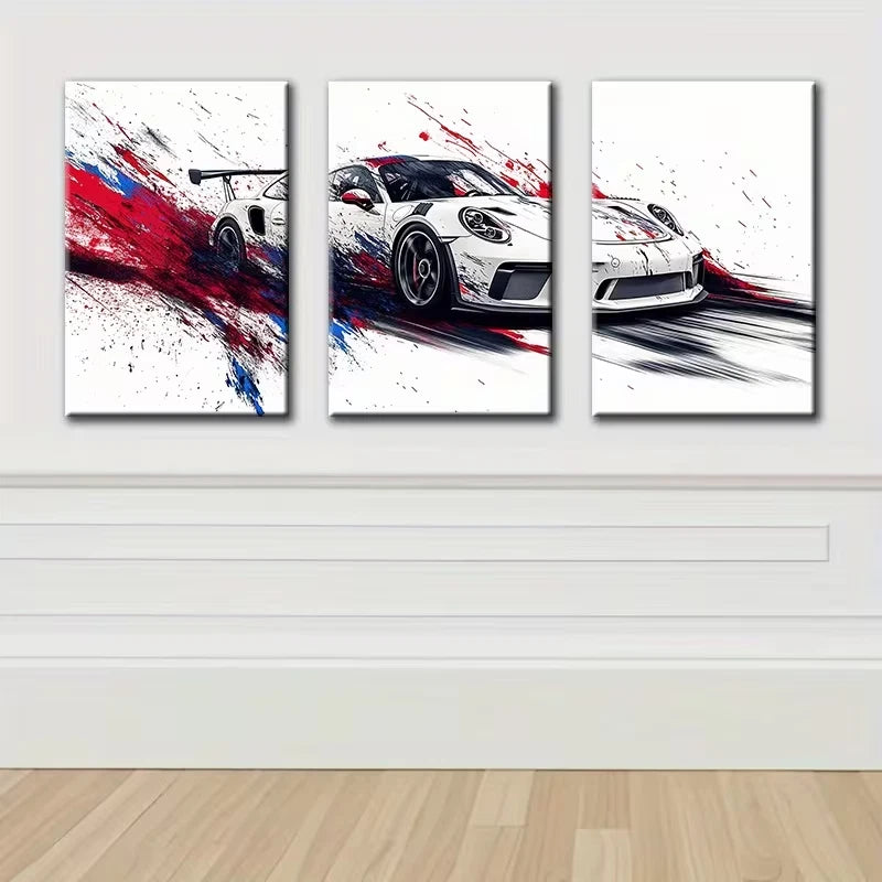 3pcs Luxurious Racing car Wall Art Set Canvas Framed 50x70cm - High Quality Print 100% Australian Made Wall Canvas Ready to Hang