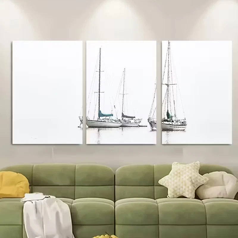 3pcs Sailboats Ocean Coastal Minimalist Metal Print Ready to Hang Art