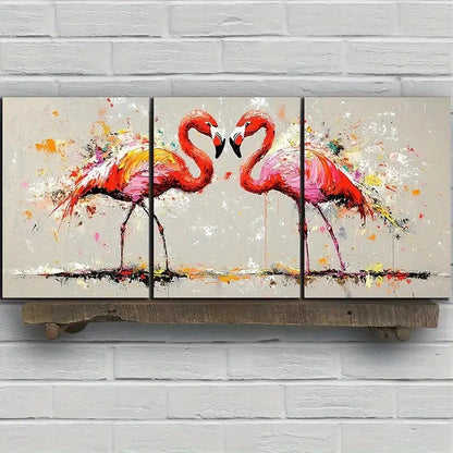 3pcs Colourful Birds Themed Pink Flamingos Metal Print Ready to Hang Art