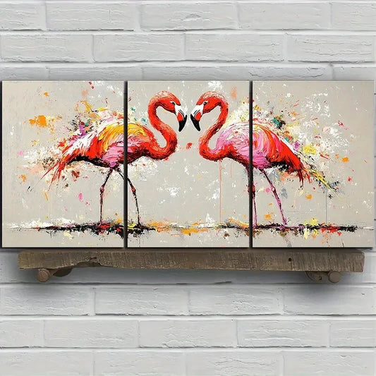 3pcs Colourful Birds Themed Pink Flamingos Metal Print Ready to Hang Art