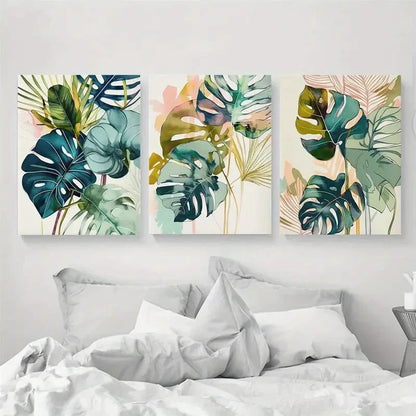 3pcs Watercolor Green Palm Leaf Wall Art Metal Print Ready to Hang Art