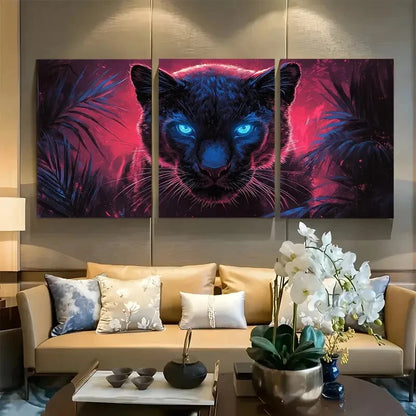 3pcs Black panther on the hunt in the jungle Metal Print Ready to Hang Art