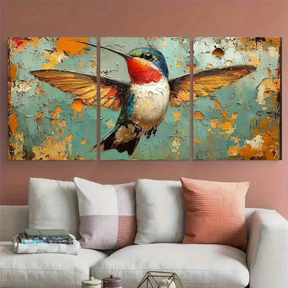 3pcs Hummingbird Small Bird Impasto Design Metal Print Ready to Hang Art