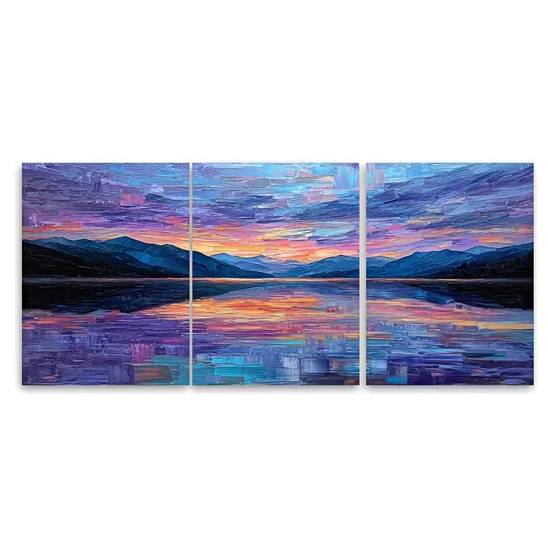 3pcs Impressionist Mountain River Reflection Metal Print Ready to Hang Art
