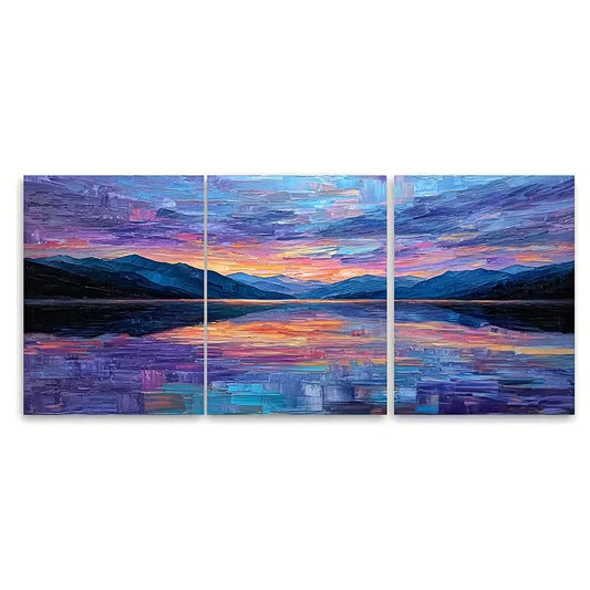 3pcs Impressionist Mountain River Reflection Metal Print Ready to Hang Art