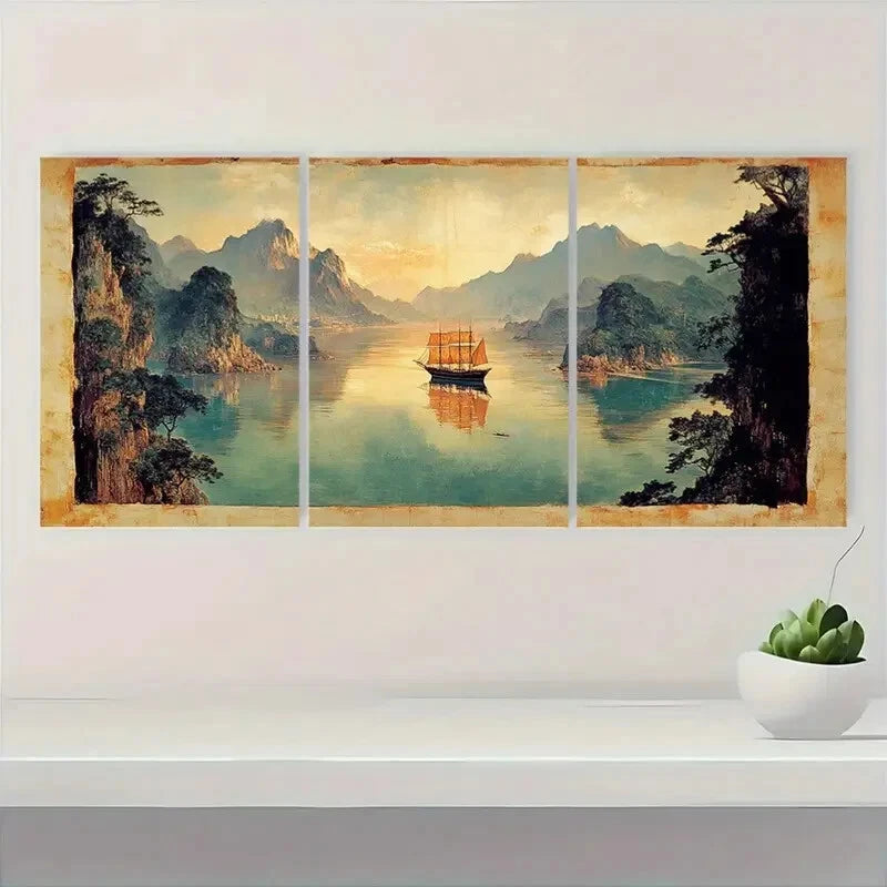 3pcs Vintage Blue Wildflower Botanical Metal Print Ready to Hang Art