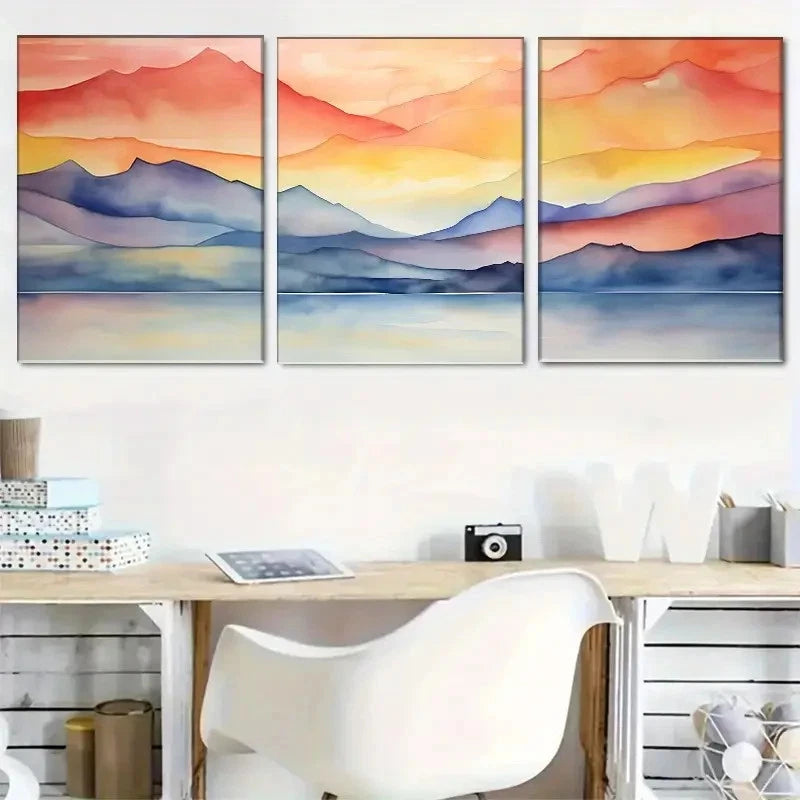 3pcs Vibrant Mountain & Lake Landscape Design Metal Print Ready to Hang Art