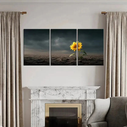 3pcs Sunflower Dark Sky Cracked Earth Metal Print Ready to Hang Art