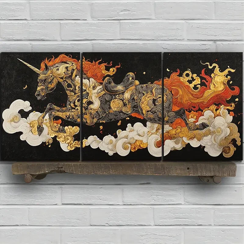 3pcs Horses Painting Colourful Abstract Metal Print Ready to Hang Art